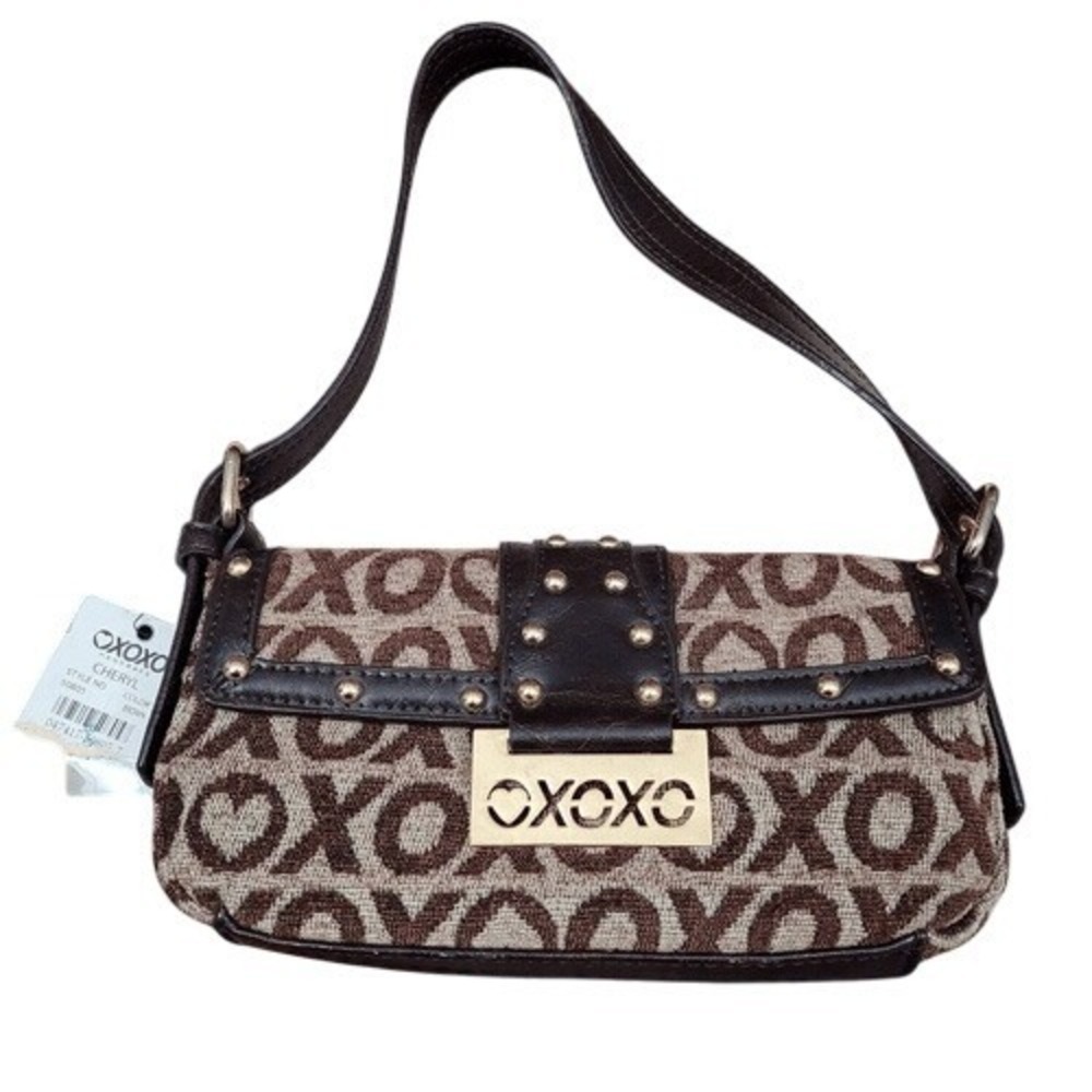 NWT Y2K XOXO Brown Tan Fabric Faux Leather Small Shoulder Bag‎ Purse Deadstock